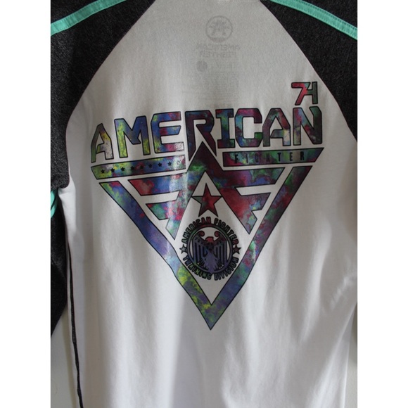 Buckle American Fighter NWT Alaska Galaxy 3/4 Raglan Embossed Technicolor Top L - Picture 4 of 6
